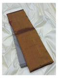 Copper Gold Handwoven Kanchipuram Silk Saree with Rose Pink Pallu and Silver Grey Contrast