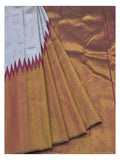 Copper Gold Handwoven Kanchipuram Silk Saree with Rose Pink Pallu and Silver Grey Contrast