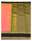 Coral Pink Handwoven Kanchipuram Silk Saree with Olive Green Pallu