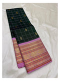 Dark Green Handwoven Kanchipuram Silk Saree with Pink Zari Border