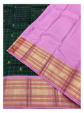 Dark Green Handwoven Kanchipuram Silk Saree with Pink Zari Border