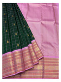 Dark Green Handwoven Kanchipuram Silk Saree with Pink Zari Border