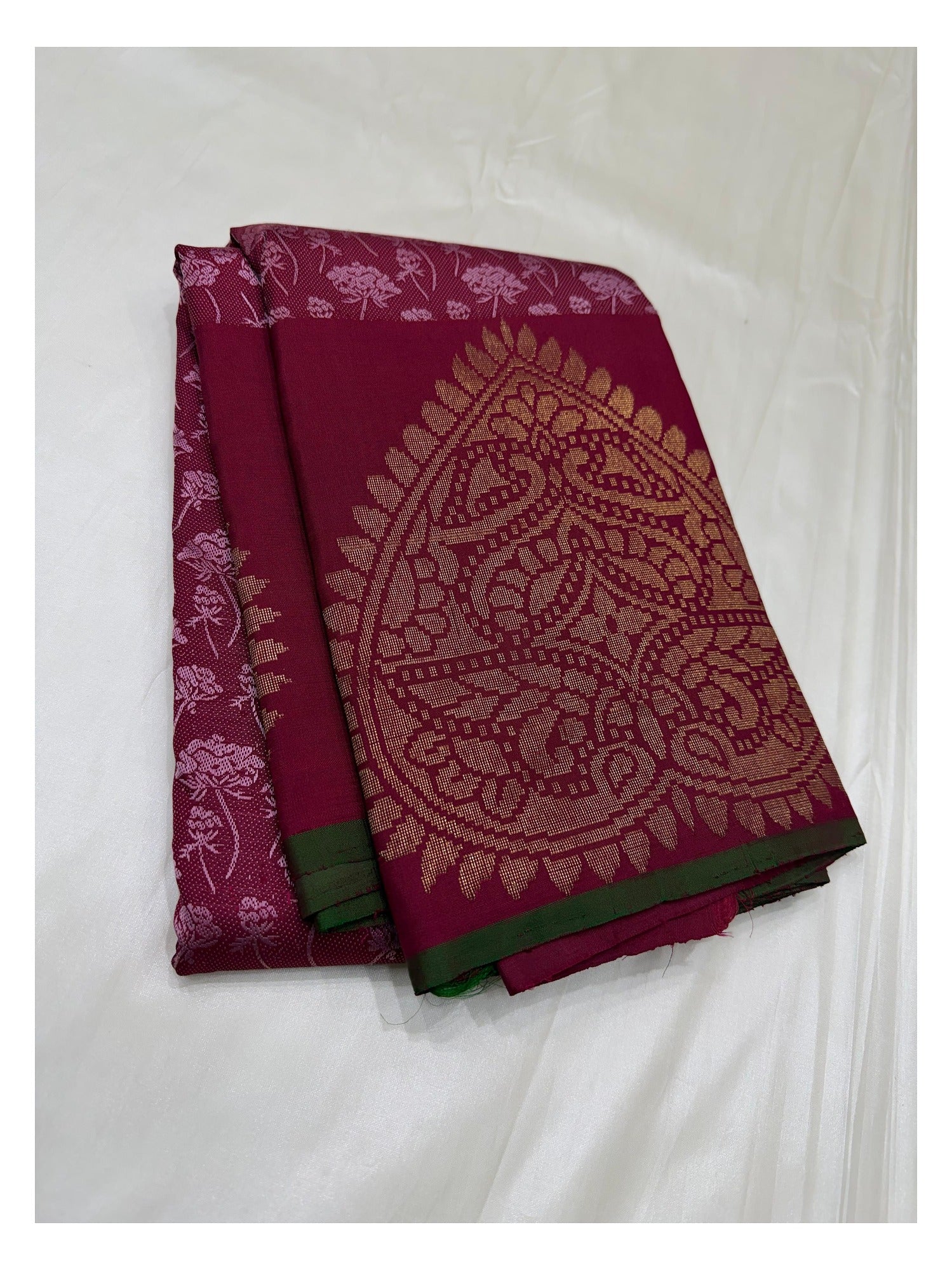 Deep Magenta Handwoven Kanchipuram Silk Saree with Floral Woven Body and Zari Pallu front view