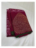 Deep Magenta Handwoven Kanchipuram Silk Saree with Floral Woven Body and Zari Pallu front view