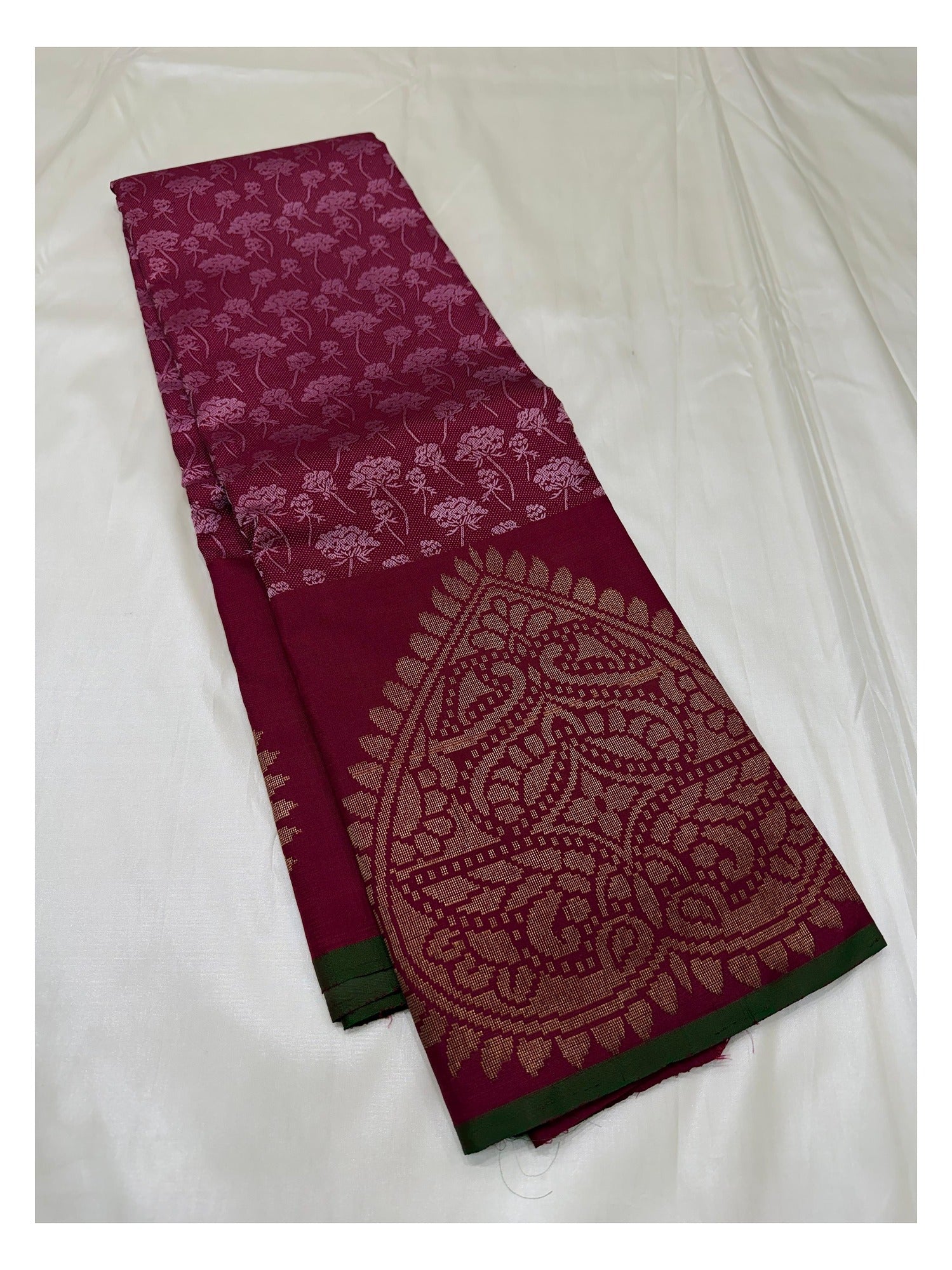 Deep Magenta Handwoven Kanchipuram Silk Saree with Floral Woven Body and Zari Pallu