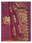 Deep Magenta Handwoven Kanchipuram Silk Saree with Gold Check Weave and Bird Motifs front view