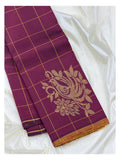 Deep Magenta Handwoven Kanchipuram Silk Saree with Gold Check Weave and Bird Motifs