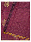 Deep Magenta Handwoven Kanchipuram Silk Saree with Gold Check Weave and Bird Motifs