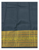 Deep Navy Handwoven Kanchipuram Silk Saree with Gold Buttas and Ornate Zari Border