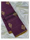 Deep Plum Magenta Handwoven Kanchipuram Silk Saree with Gold Leaf Butta Checks and Antique Zari Border