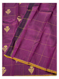 Deep Plum Magenta Handwoven Kanchipuram Silk Saree with Gold Leaf Butta Checks and Antique Zari Border
