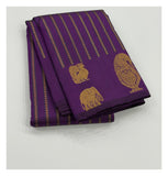 Deep Purple Handwoven Kanchipuram Silk Saree with Elephant and Peacock Motifs front view