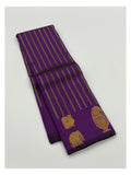 Deep Purple Handwoven Kanchipuram Silk Saree with Elephant and Peacock Motifs