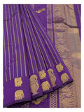 Deep Purple Handwoven Kanchipuram Silk Saree with Elephant and Peacock Motifs