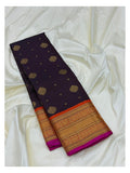 Deep Purple Pure Silk Saree with Gold Buttas and Contrast Orange Pallu