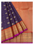 Deep Purple Pure Silk Saree with Gold Buttas and Contrast Orange Pallu