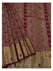 Deep Red Handwoven Kanchipuram Silk Saree with Gold Temple Motif Pallu front view