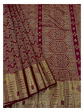 Deep Red Handwoven Kanchipuram Silk Saree with Gold Temple Motif Pallu front view