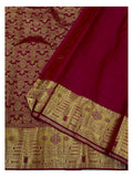 Deep Red Handwoven Kanchipuram Silk Saree with Gold Temple Motif Pallu front view