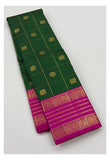 Emerald Green Handwoven Kanchipuram Silk Saree with Magenta Elephant Zari Border