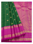 Emerald Green Handwoven Kanchipuram Silk Saree with Magenta Elephant Zari Border