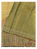 Gold Handwoven Kanchipuram Silk Saree with Olive Floral Brocade Pallu