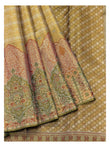 Gold Handwoven Kanchipuram Silk Saree with Olive Floral Brocade Pallu