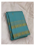 Handwoven Kanchipuram Silk Saree - Aqua Blue with Maroon Contrast Pallu front view