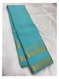 Handwoven Kanchipuram Silk Saree - Aqua Blue with Maroon Contrast Pallu