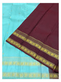 Handwoven Kanchipuram Silk Saree - Aqua Blue with Maroon Contrast Pallu