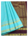 Handwoven Kanchipuram Silk Saree - Aqua Blue with Maroon Contrast Pallu