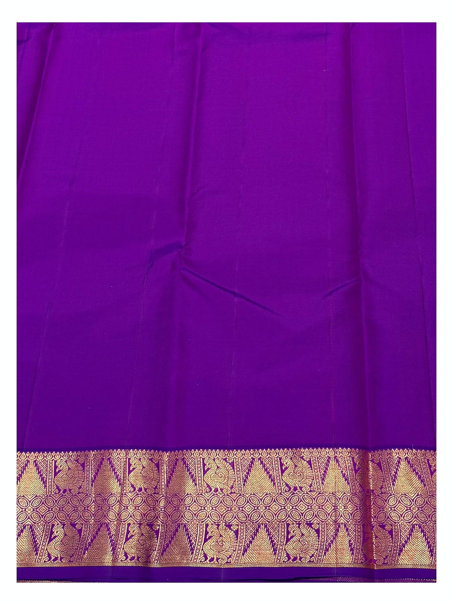 Purple blouse piece or contrast fabric panel with ornate gold-toned woven border detail