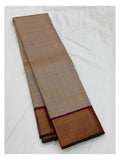 Handwoven Kanchipuram Silk Saree - Beige with Magenta Zari Border