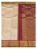 Handwoven Kanchipuram Silk Saree - Beige with Magenta Zari Border