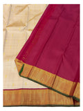 Handwoven Kanchipuram Silk Saree - Beige with Magenta Zari Border