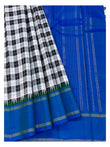 Handwoven Kanchipuram Silk Saree - Black & White Checks with Royal Blue Border