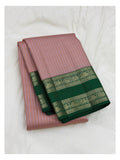 Handwoven Kanchipuram Silk Saree - Blush Pink with Emerald Green and Gold-Toned Peacock Border front view