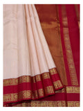Handwoven Kanchipuram Silk Saree - Blush Pink with Red Peacock Border and Gold-Toned Pallu