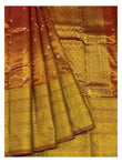 Handwoven Kanchipuram Silk Saree - Burnt Orange with Rich Gold Zari Border front view