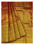 Handwoven Kanchipuram Silk Saree - Burnt Orange with Rich Gold Zari Border front view