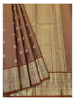 Handwoven Kanchipuram Silk Saree - Copper Brown with Dual-Tone Buttas