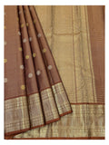 Handwoven Kanchipuram Silk Saree - Copper Brown with Dual-Tone Buttas