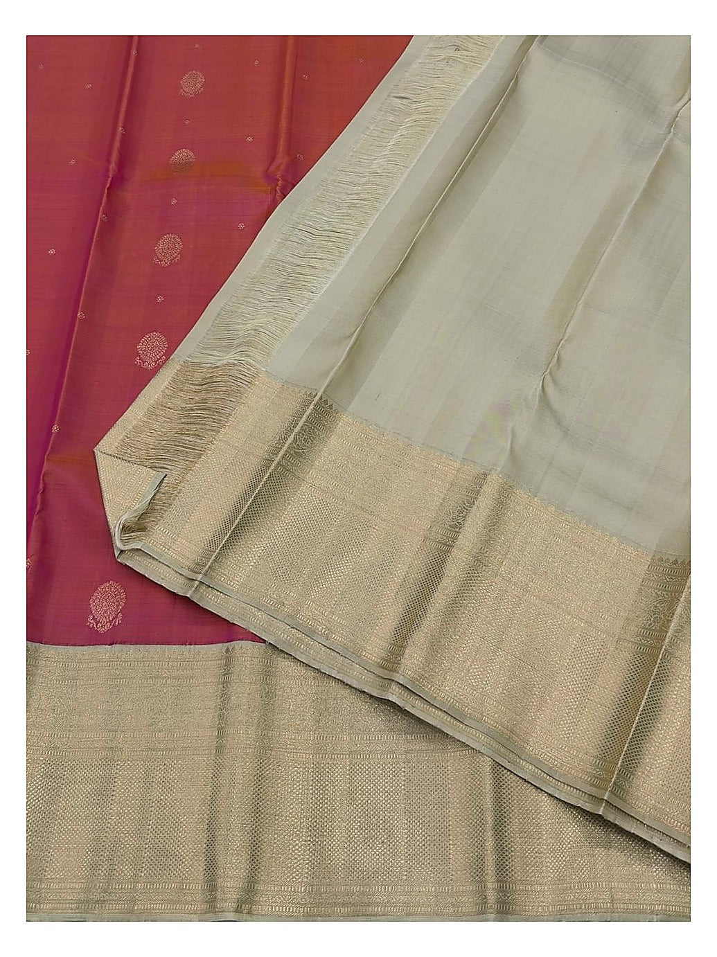 Handwoven Kanchipuram Silk Saree - Coral Pink with Champagne Gold Zari Border