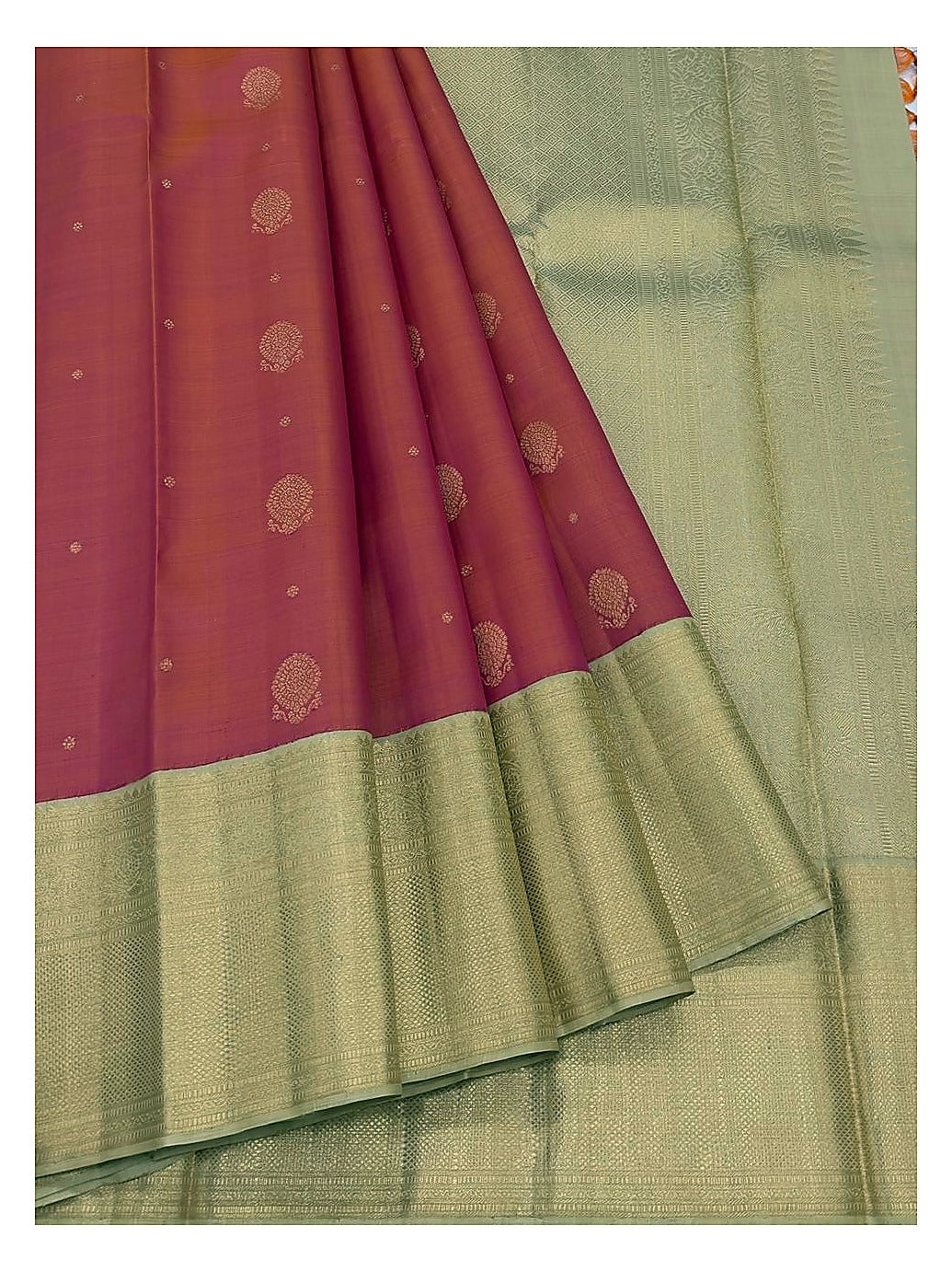 Handwoven Kanchipuram Silk Saree - Coral Pink with Champagne Gold Zari Border