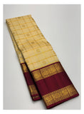 Handwoven Kanchipuram Silk Saree - Cream with Wine Border