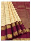 Handwoven Kanchipuram Silk Saree - Cream with Wine Border