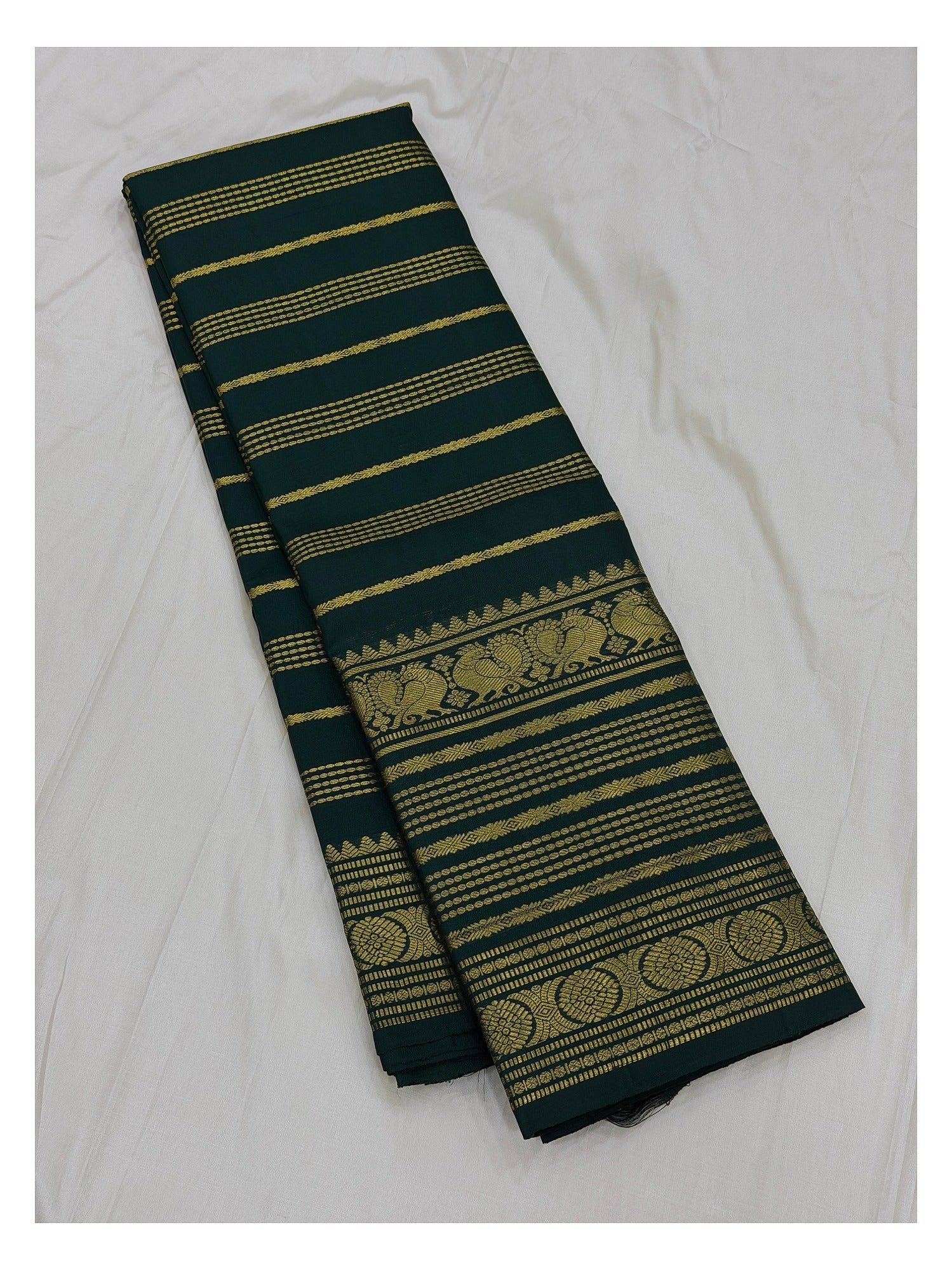 Handwoven Kanchipuram Silk Saree - Deep Green