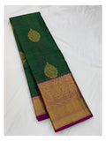 Handwoven Kanchipuram Silk Saree - Deep Green with Magenta Contrast
