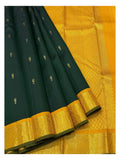 Handwoven Kanchipuram Silk Saree - Deep Green with Mustard Gold Contrast Pallu
