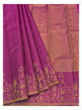 Handwoven Kanchipuram Silk Saree - Deep Pink with Elephant Border front view